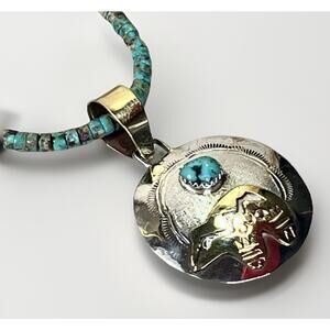 Navajo Sterling Turquoise Pendant Heishi Beaded Necklace 17” Signed G Jones NEW